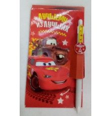 Ручка с бумажным блокнотом "Лучшему" Тачки